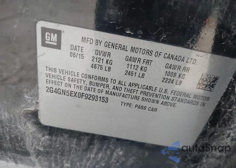 2015 Buick Regal Turbo/E-Assist Premium I from USA, damaged, VIN 2G4GN5EX0F9293153